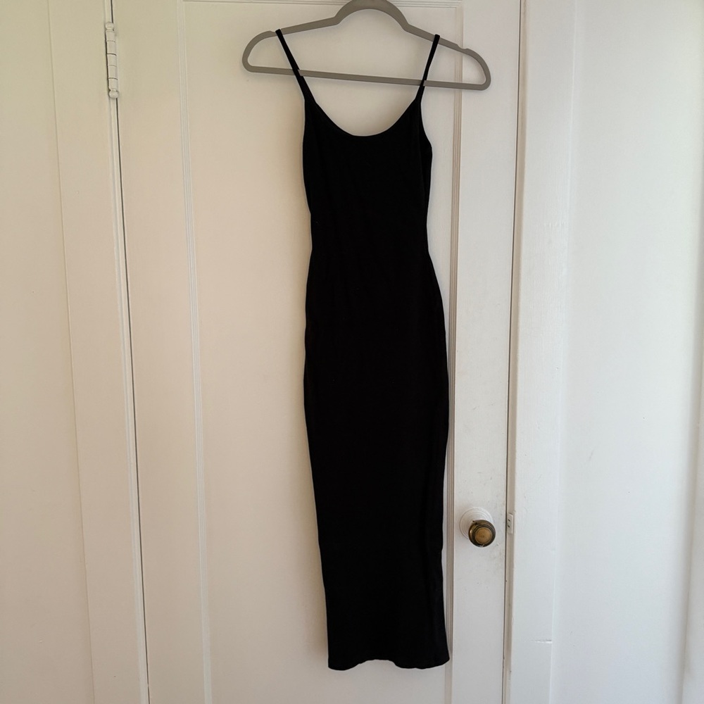 White fox black ribbed maxi dress